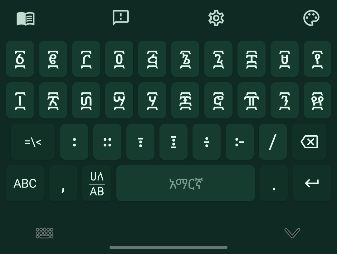 Tana Keyboard numeric layer showing digits and symbols for typing Ge'ez numbers
